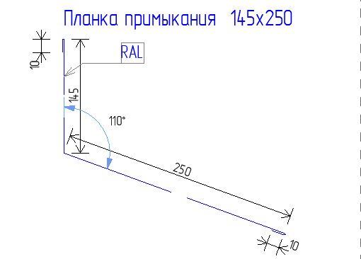 Планка примыкания 145х250 РЕ 0.45 RAL 3005 Красное вино